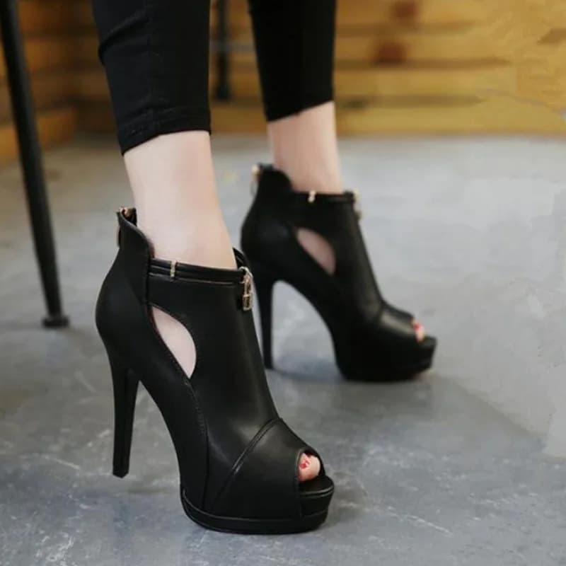 NEW High Quality High Heels Ankle Boots Fashion Women Thick Platform Autumn Winter Slip On Ladies Street Style Shoes Mujer