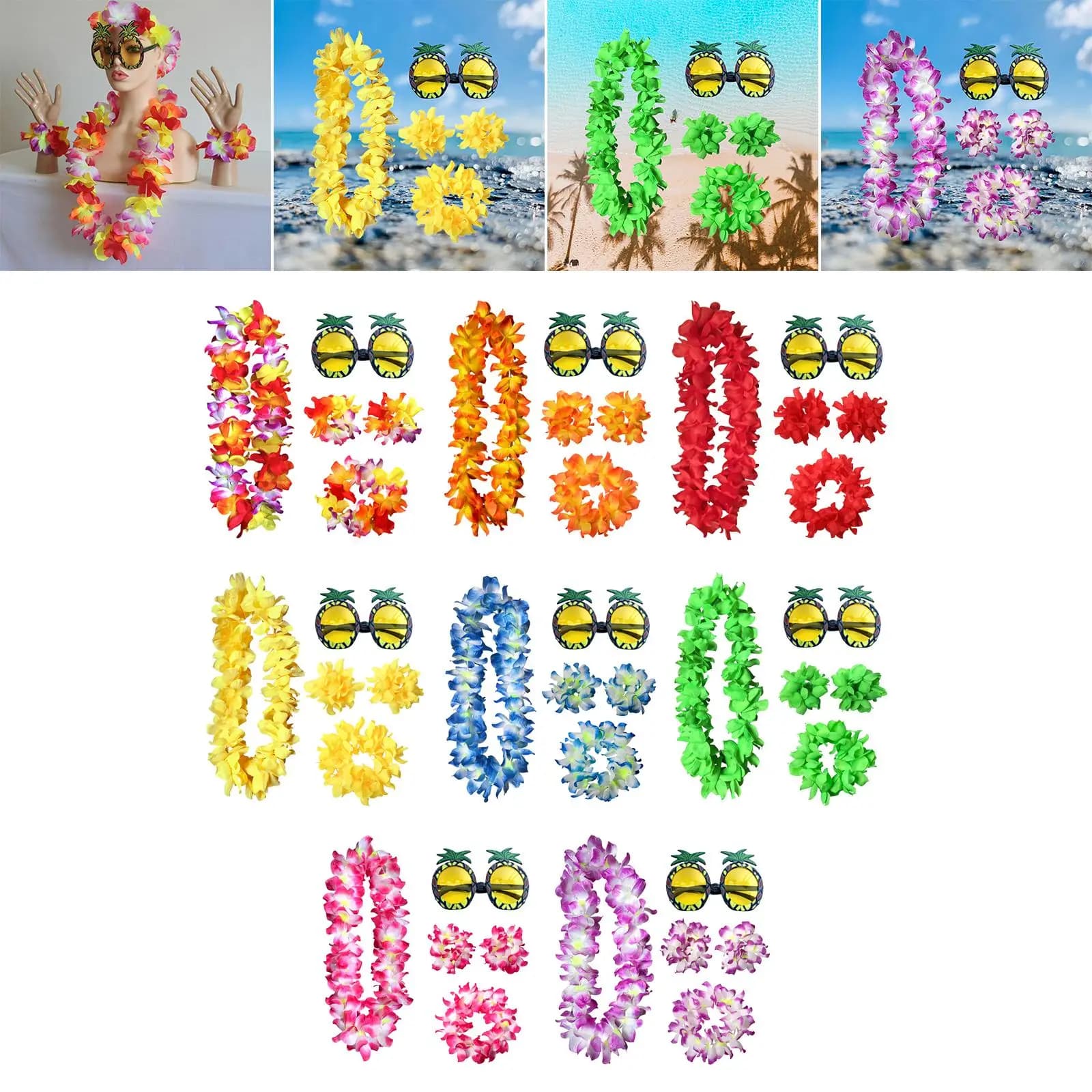 Tropical Hawaiian Necklace Costume Set Beach Glasses for Outfit Cosplay Kids Adults