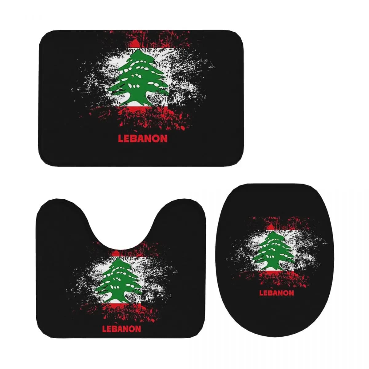 Libano Acquerello Bandiera del Libano Vestito libanese Tappetino da bagno in 3 pezzi Set da bagno Copriwater Tappetino antiscivolo per la casa