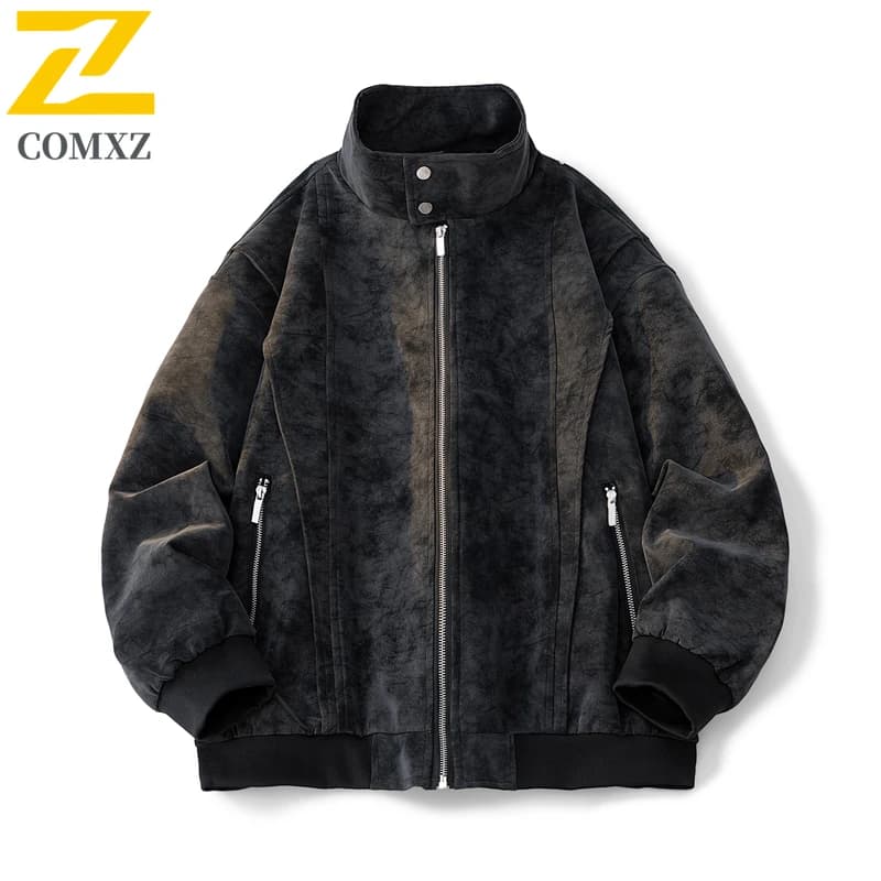 COMXZ Men's Leather Jacket 2025 Trendy Versatile Comfortable Breathable Risen collar Flight jacket Casual outdoor leather coat