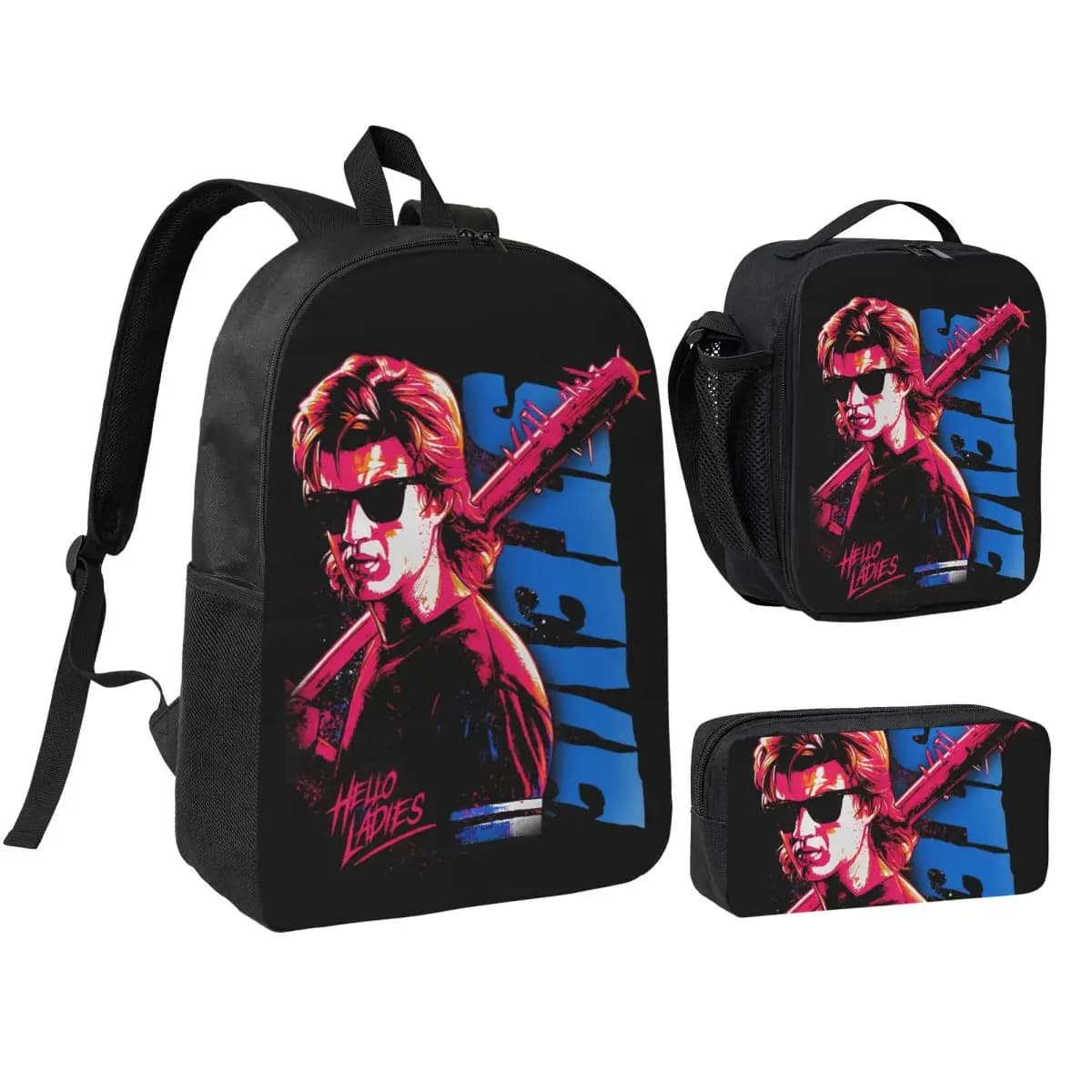 Steve Harrington Funny Show Vintage Series Movie 3pecs/set Backpack for Student College Canvas Bags Lunch bag Pencil Case