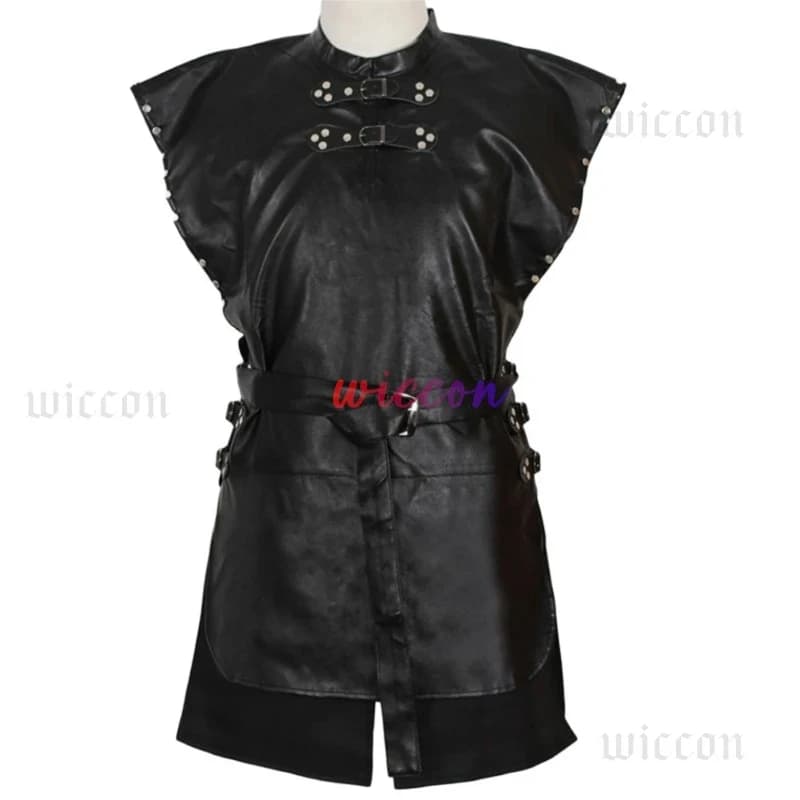 Costume Cosplay Jon Snow per Adulti Unisex, Uniforme da Combattimento Nera, Outfit per Halloween con Parrucca, per Feste e Spettacoli