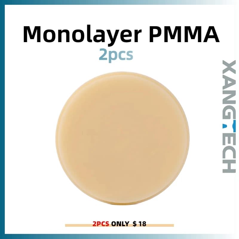 2PCS Monolayer PMMA Blocks Dental Labortaory CAD CAM Dental Material 98mm Milling Resin Disc Pmma Blocks