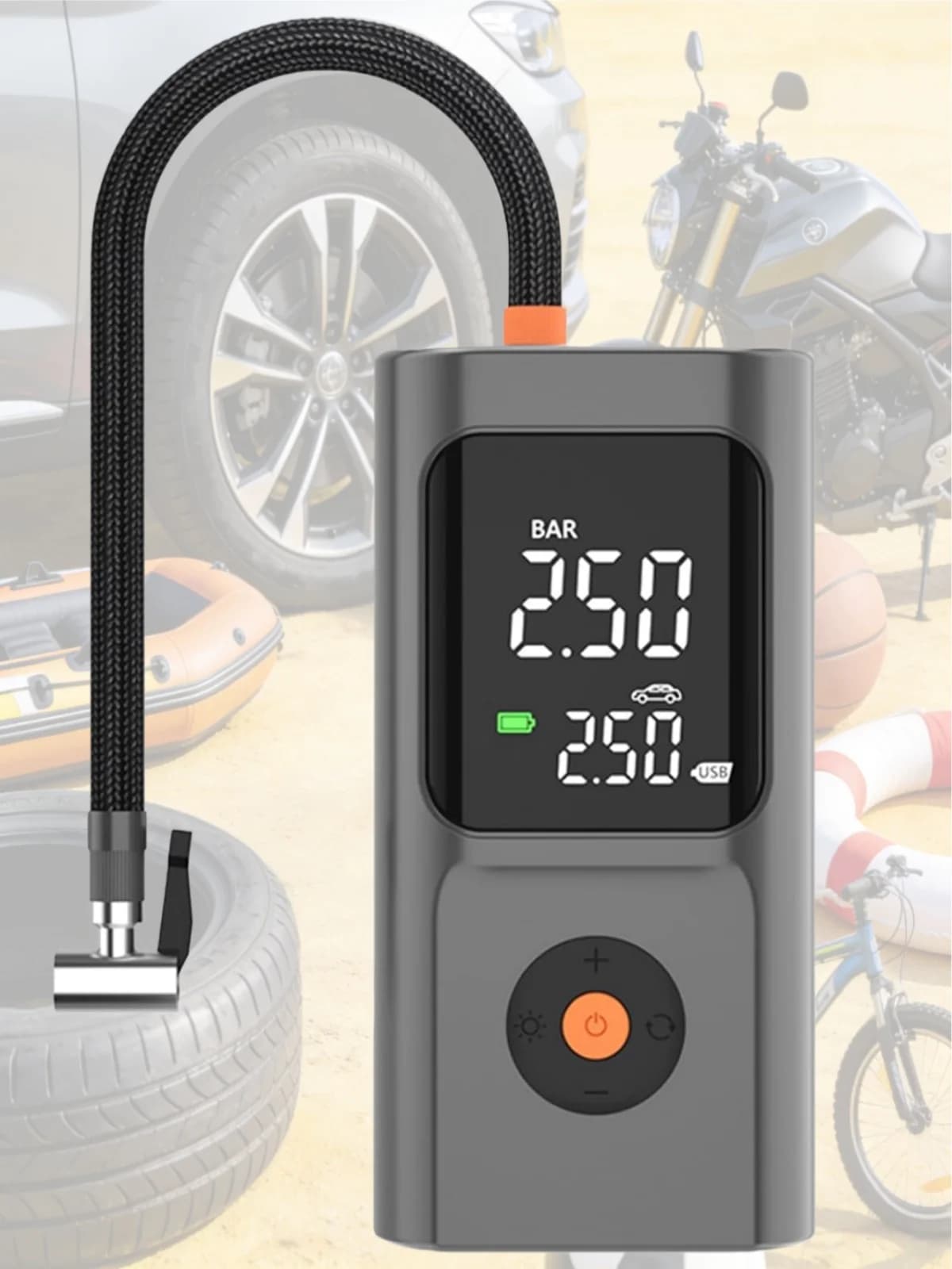 Compressore d'aria portatile per gonfiaggio pneumatici, pompa ad aria da 150 PSI per pneumatici auto con manometro digitale, luce LED e spegnimento automatico