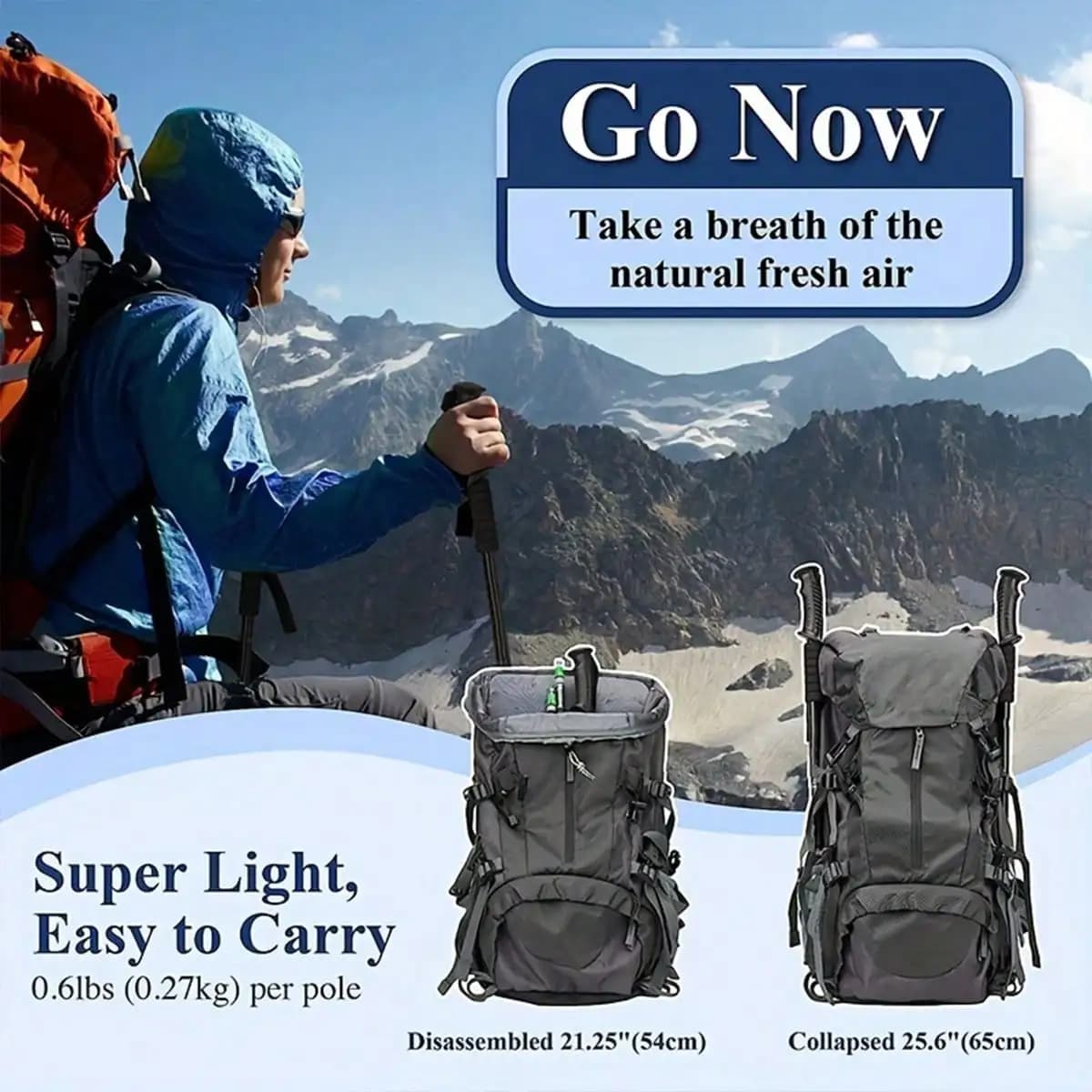 1pc Trekking Pole For Campers & Hikers - Ultralight, Foldable, Shock-Absorbent Walking Stick, Adjustable & Easy-Grip