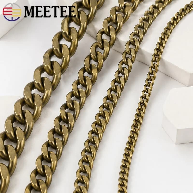 50-150cm Solid Brass Chain Link Belt Pants Keychain Hook Wallet Jeans Trousers Bag Strap Clasp Hardware Accessories Waist Decor