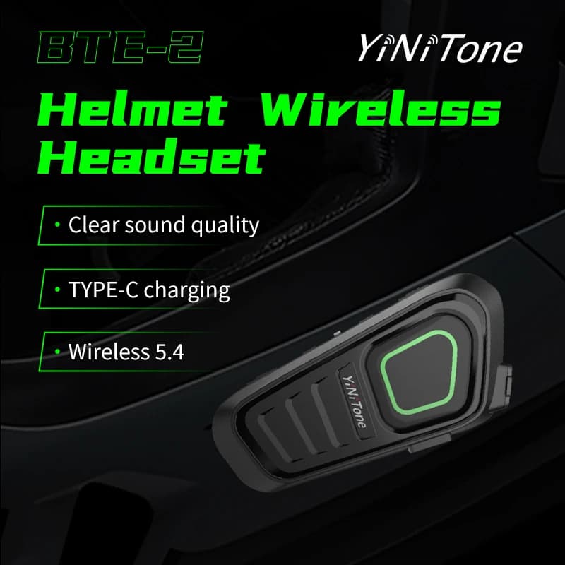 YiNiTone BTE-2 Cuffie per casco wireless per moto per guida all'aperto - BT 5.4, IP66, 12 ore di conversazione, compatibili con caschi al 99%