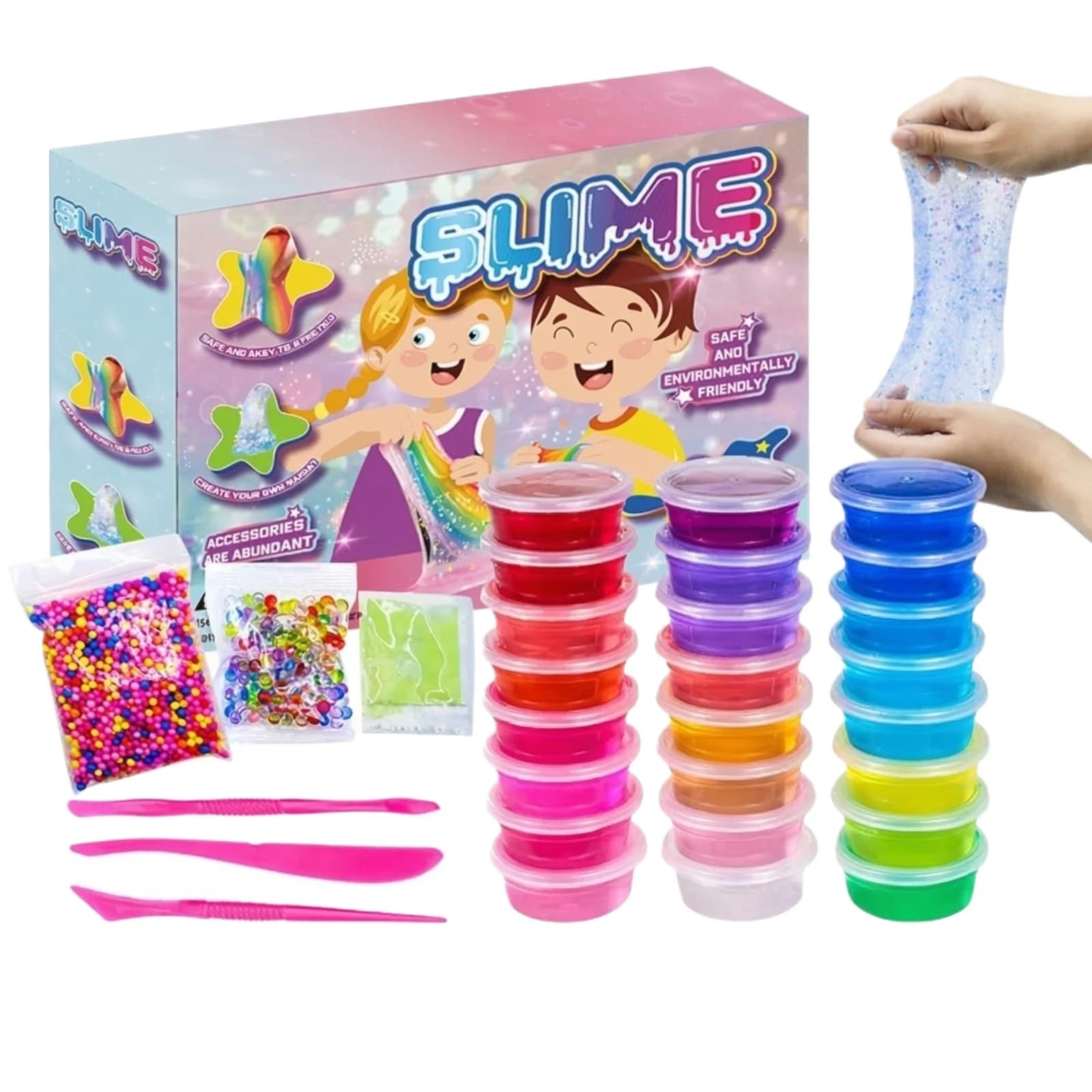 Kit Creativo per Slime Fai-da-Te, Set di Giocattoli Colorati alla Moda con Numerosi Accessori, Attività Artigianale Sicura ed Ecologica per Bambini