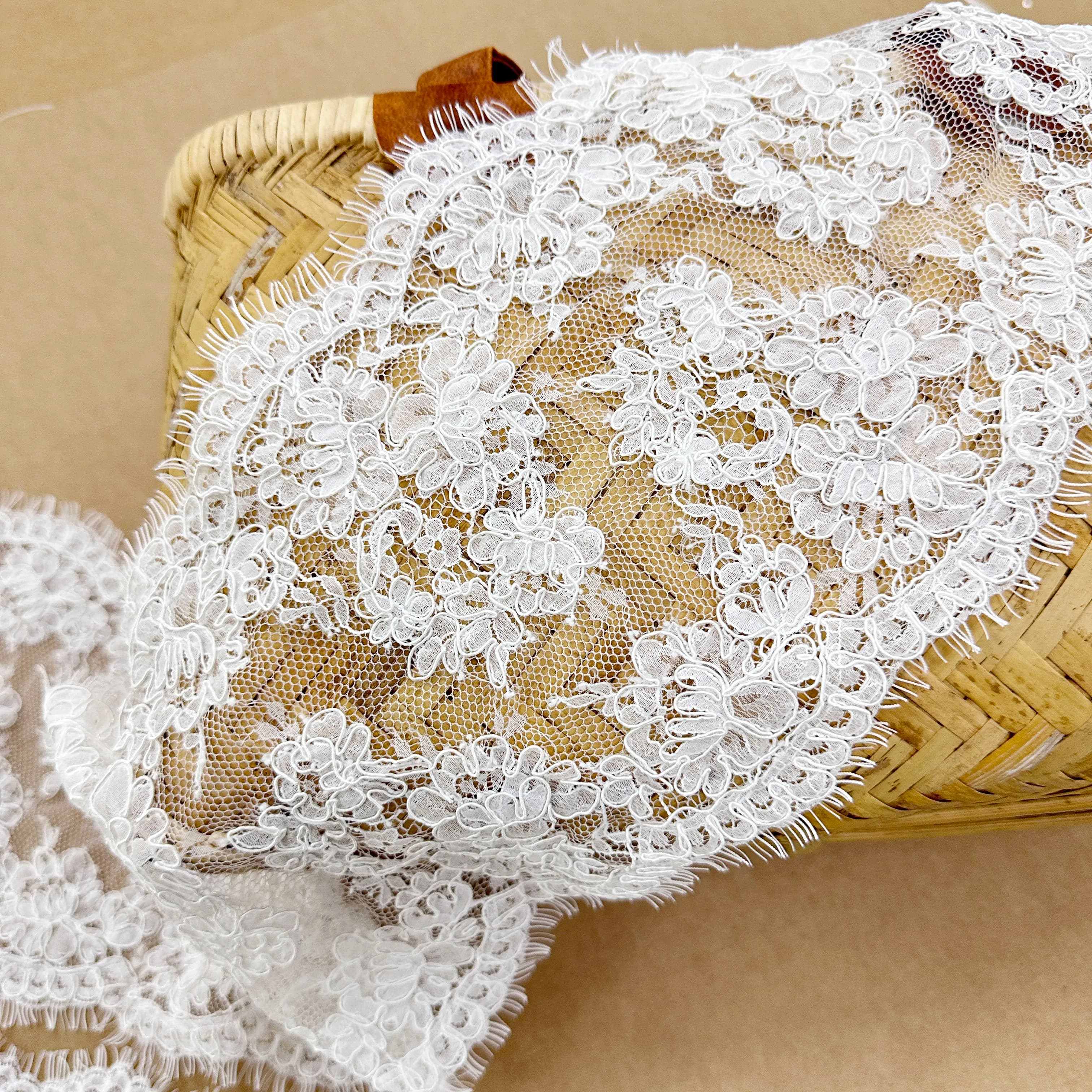 Ivory French Alencon Lace Trim for Bridal Veil, Gowns, Garters, Veils DIY Wedding 20CM Wide