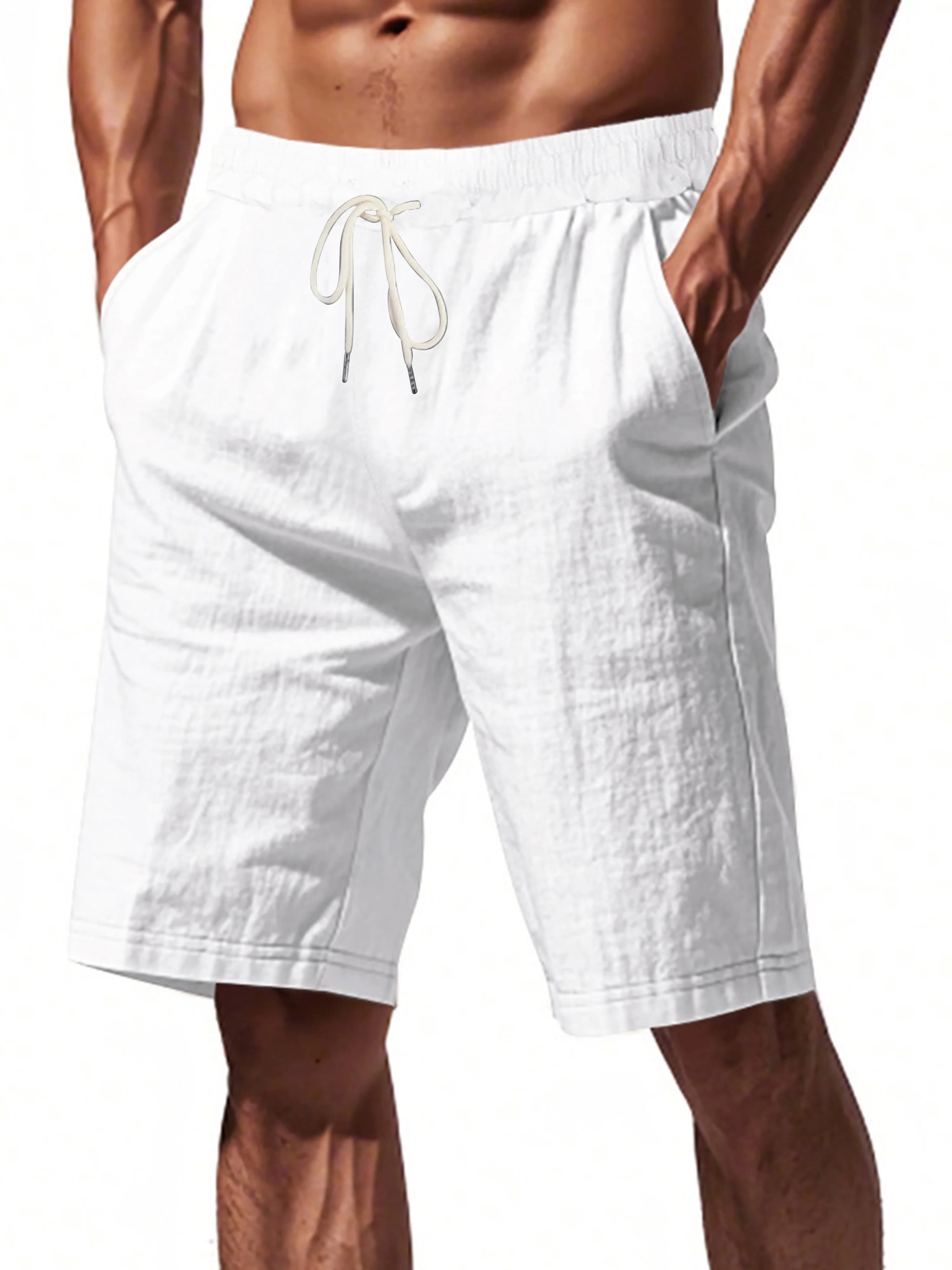 New Men's Cotton Linen Shorts Pants Male Summer Breathable Solid Color Linen Trousers Fitness Streetwear