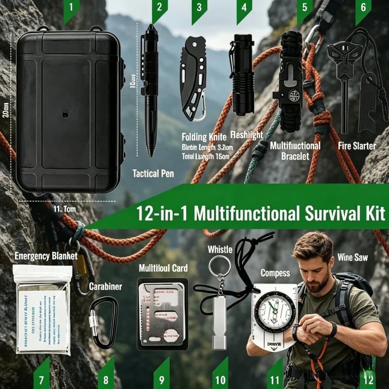 Kit di Pronto Soccorso Professionale per Campeggio, Escursionismo e Auto, Attrezzatura di Emergenza SOS per Avventure nella Natura