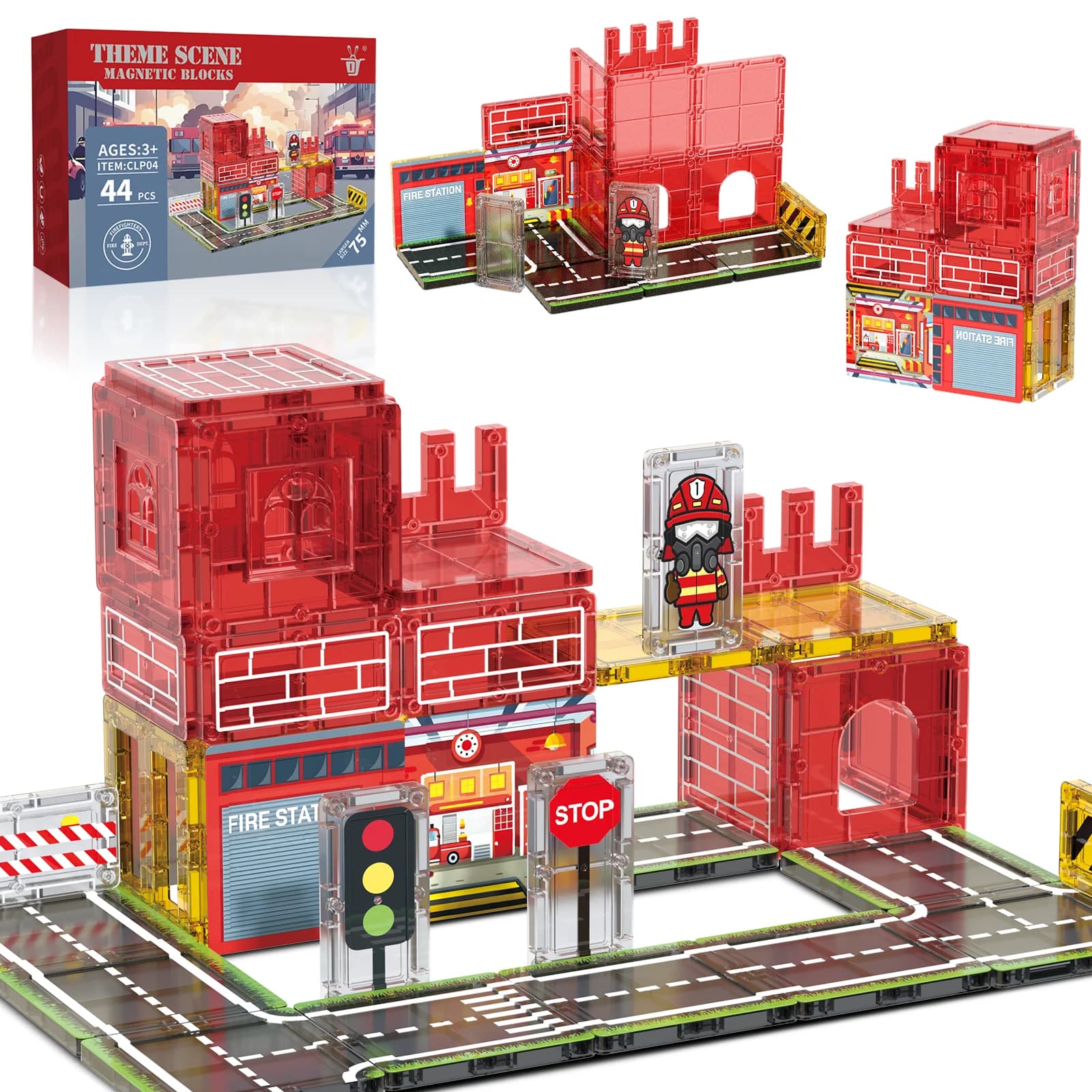 Magnetic Tiles Firefighting Theme Magnetic Building Blocks With Fire Truck & Station Kids STEM Educational Construction Toys
