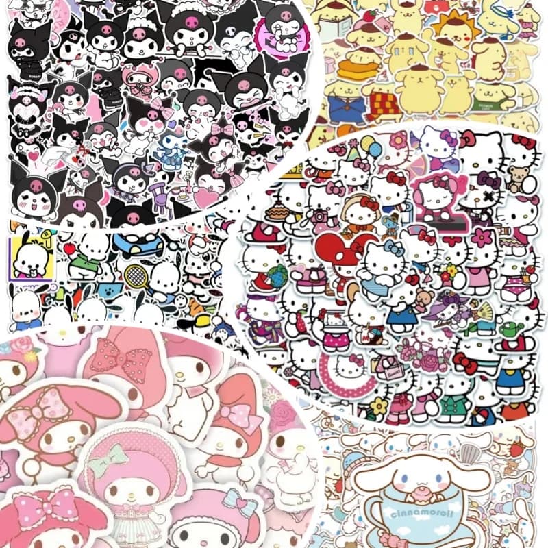100 Pezzi Adesivi Sanrio Hello Kitty, Cartoni Animati Sanrio per Scrapbook, Cover Telefono, Laptop, Chitarra, Quaderno, Adesivi Anime, Giocattoli per Bambini