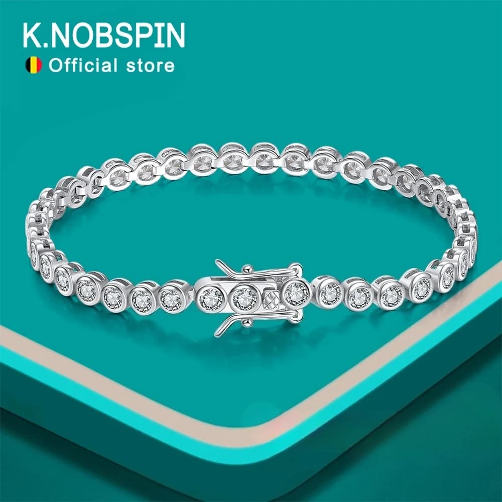 KNOBSPIN D VVS1 Bracciale Tennis con Moissanite Rotonda Originale per Donna e Uomo