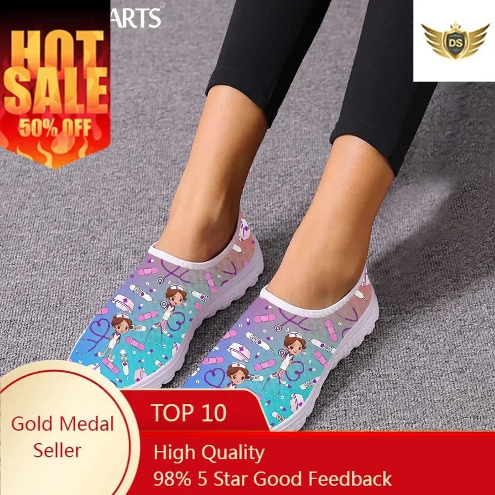 Schizzo sfumato Infermiera Scarpe da donna Estate Comode appartamenti Scarpe di design infermieristico Mocassini slip-on con stampa medica Mujer