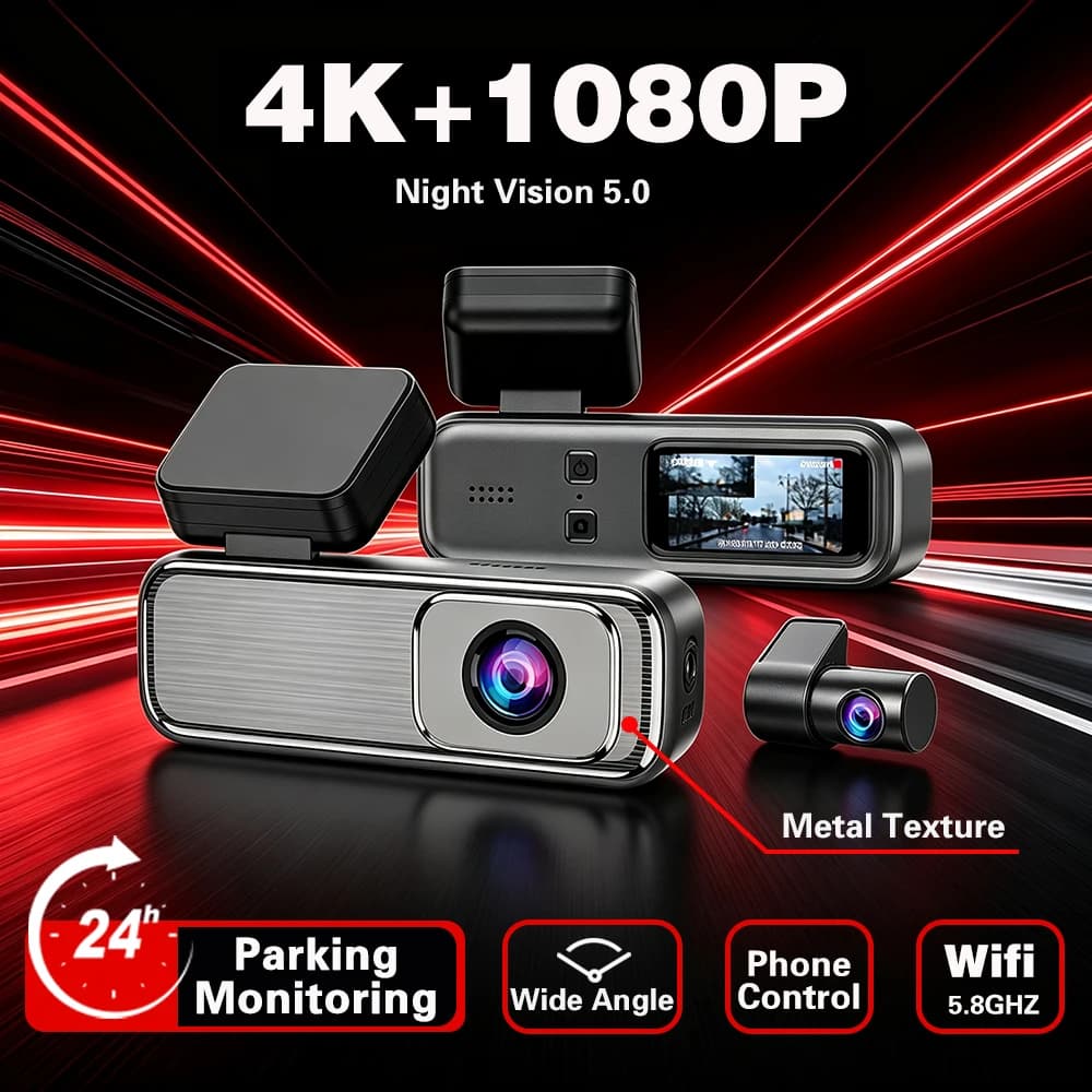 New 2026 Q6 4K Dual Lens Dash Cam Front 4K+Rear 1080P Car DVR HDR Driving Recorder Supercapacitor WiFi 24H Parking Monitor