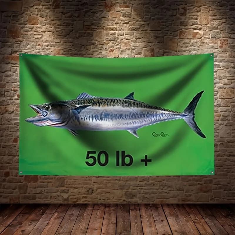 Fishing Sports Banner Flag Tapestry Wall Decoration 50 lb+ Fish Weight Theme With 4 rings Hanging Decor