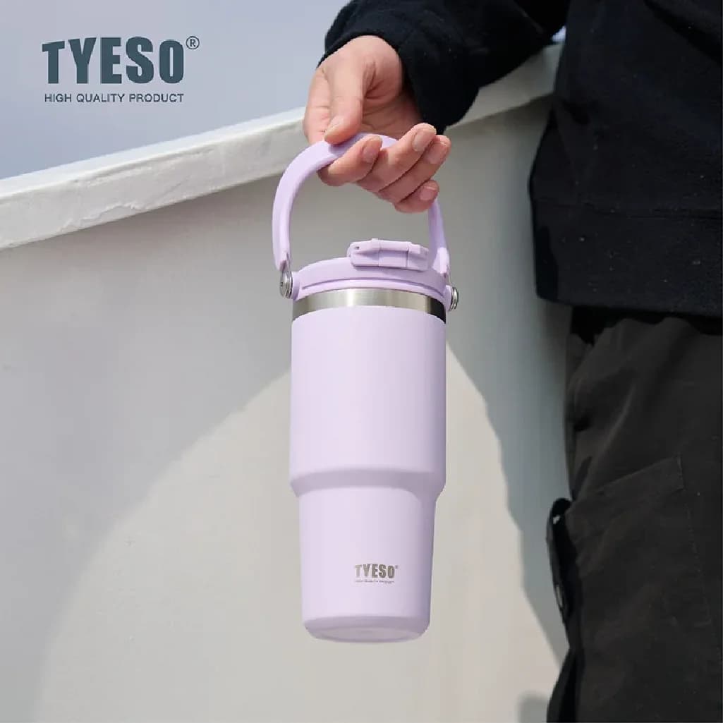 Tyeso Large-Capacity Thermoses Handle Vacuum Cup Dual-Drink Coffee Mug Stainless Steel Ice Cup Car Bottle Hot Cold Retention