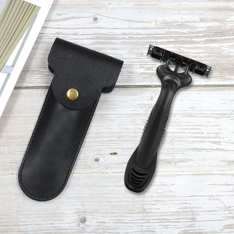 Leather case for manual razor, travel regulating accessories Small bag for razor Portable leather glove bag for beard repair