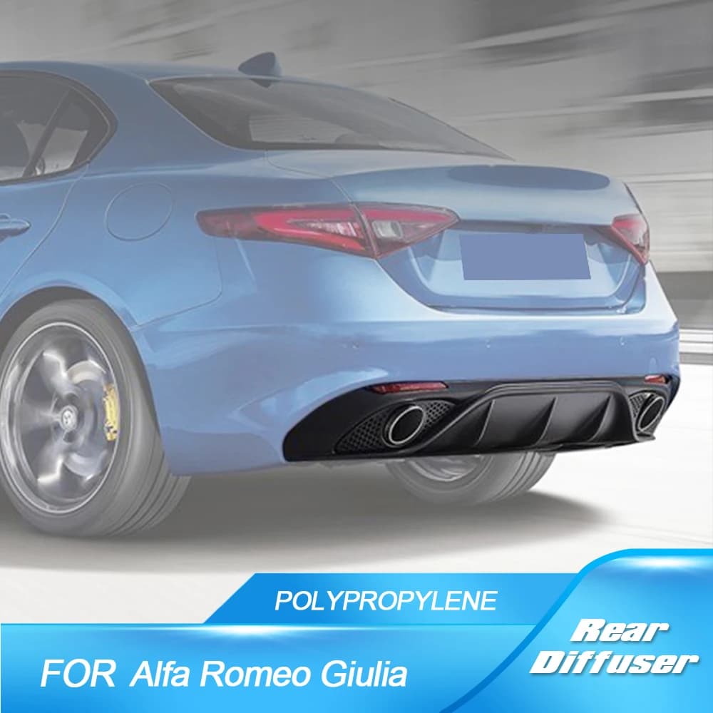 Spoiler for rear bumper for black PP plastic car with exhaust tips for Alfa Romeo Giulia Sedan 4 doors 2016-2020 Standard
