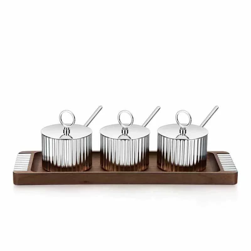 Light Luxury Stainless Steel Spice Jar Set Sugar Container Seasoning Box Salt Monosodium Glutamate Storage Can Decorative Kitche
