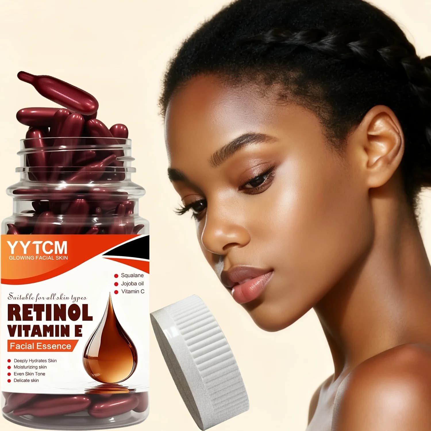 Essence in Hydrating Capsules Deep to Retinol and Vitamin E, Hydrata, Rassoda and Leviga la Pelle, Contains Vegetal Shark, Vitamin C, Hydrating Essence Deep and Illuminating for the Skin (0,4Gx90 Capsules)/Flacone-1 Flacone