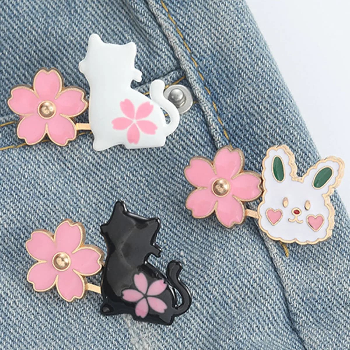Adjustable Fastener Sakura Cat Jeans Buttons- Effortless Waist Tighteners for Loose Denim, Instant No-Sew for Denim Trousers
