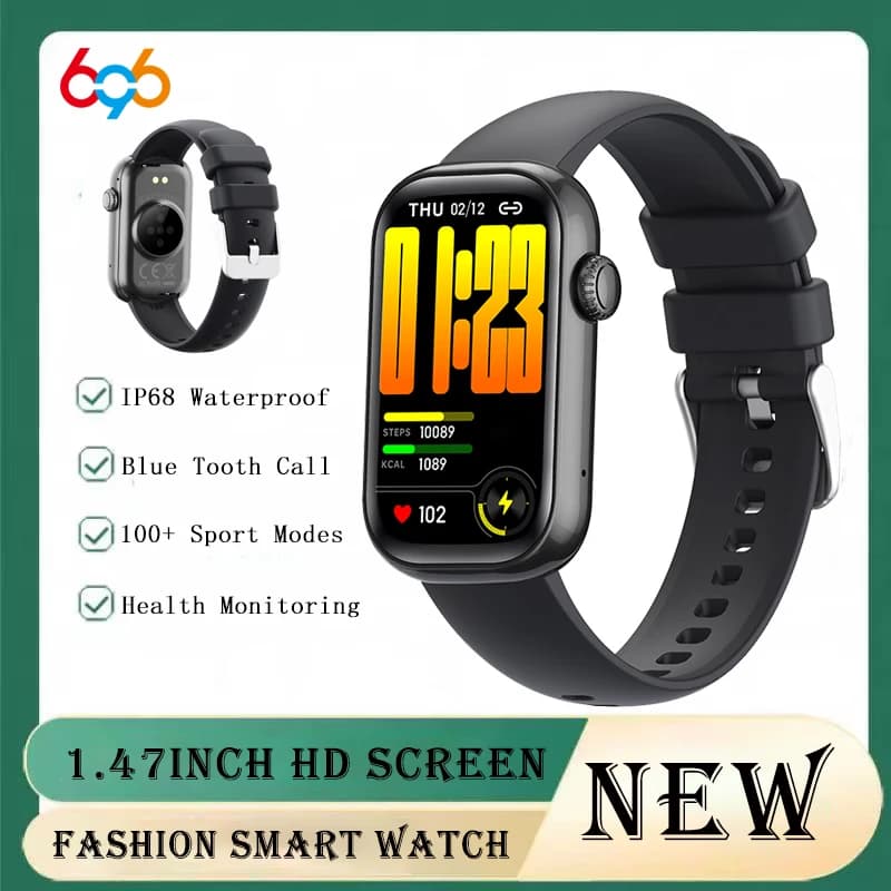 Schermo da 1,47 pollici Uomo Donna Blue Tooth Call Smartwatch Leggero IP68 Impermeabile Frequenza cardiaca Salute Smart Watch Sport Fitness Musica