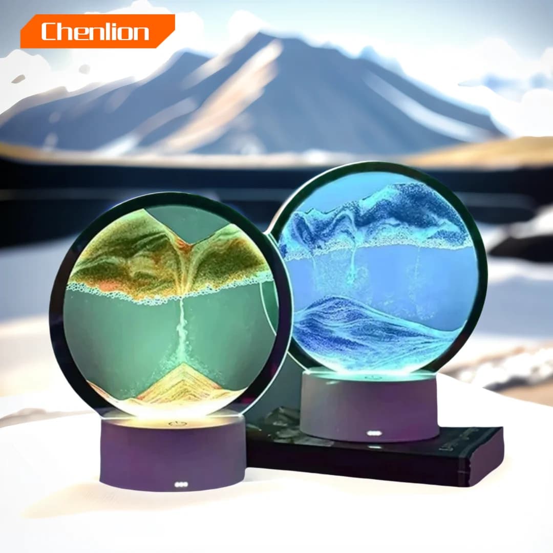 Camera da letto Display Moving Sand Art Picture Round Glass Sand Painting Led Light 3D Sandscape clessidra per la festa di natale