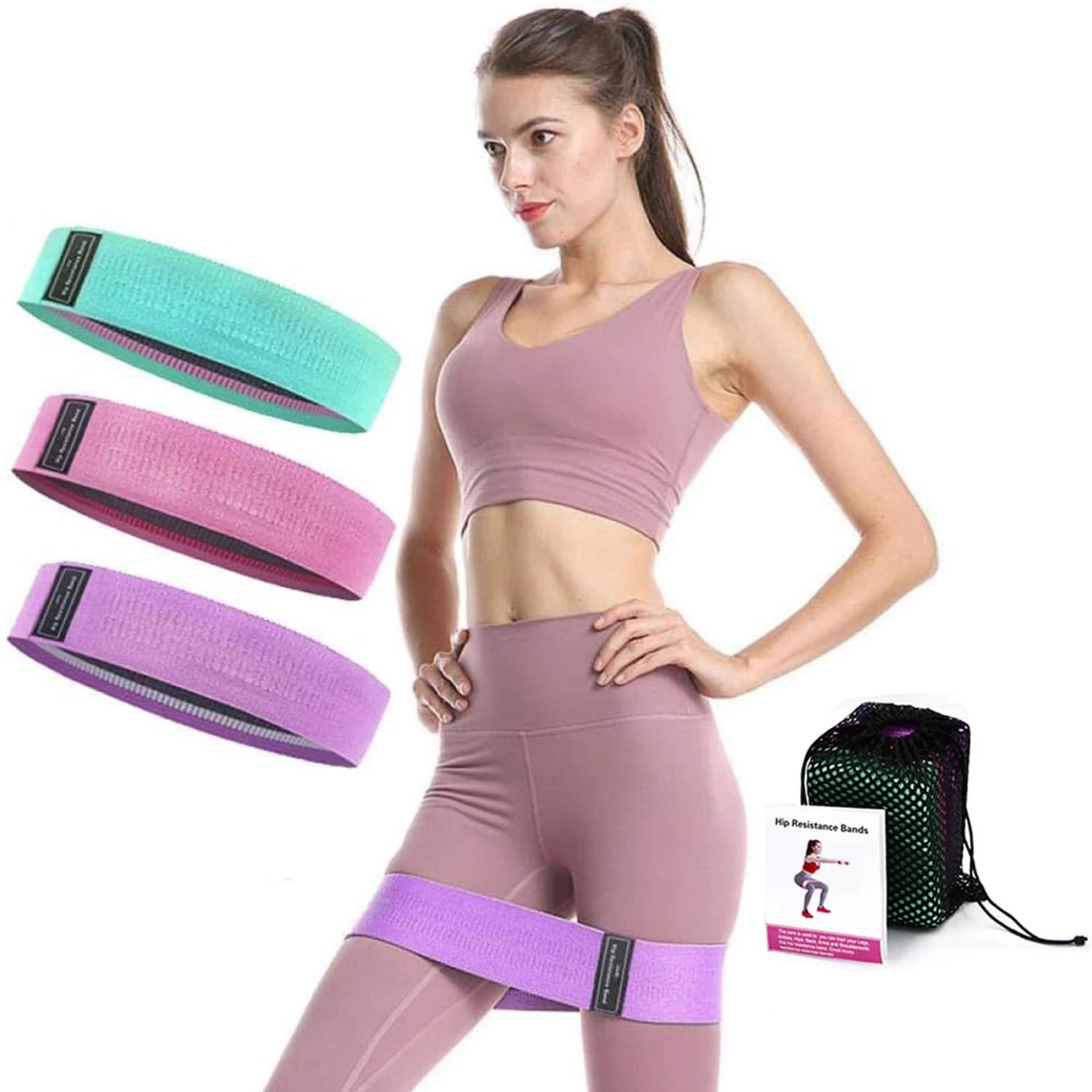 Set di 3 Fasce di Resistenza in Tessuto per Glutei, Bande Antiscivolo per Gambe e Cosce, per Squat, Pilates e Yoga, per Donne e Uomini, con Custodia Portatile