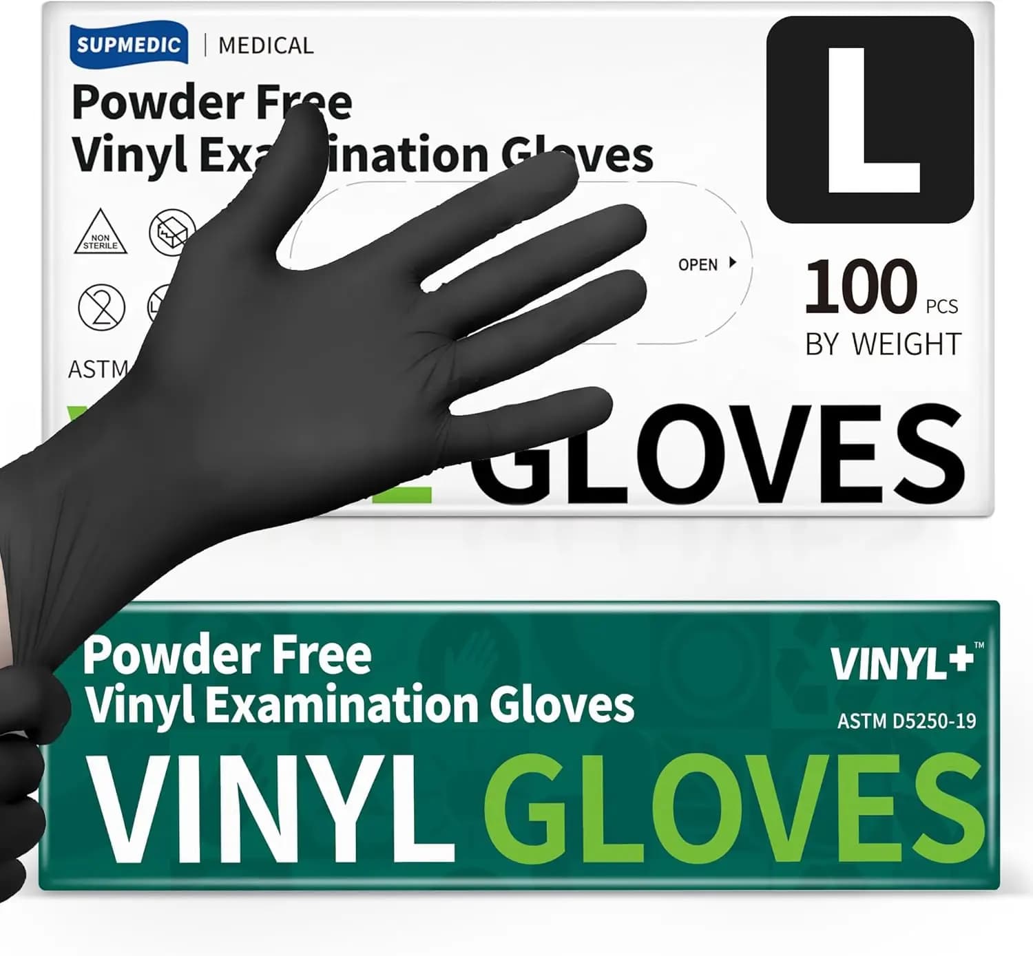 Disposable Vinyl Exam Gloves, Black 4Mil Powder-Free Latex-Free for Medical Food Safe Cleaning 100Ct