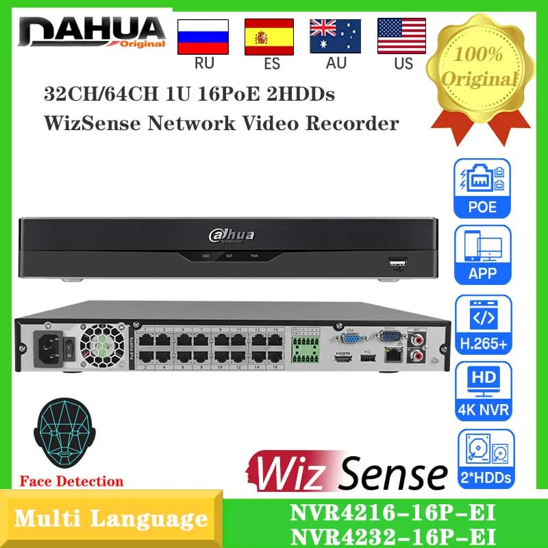 Original Dahua NVR4232-16P-EI 32 channel network recorder 16PoE mobile phone access H.265 + facial recognition SMD Plus NVR
