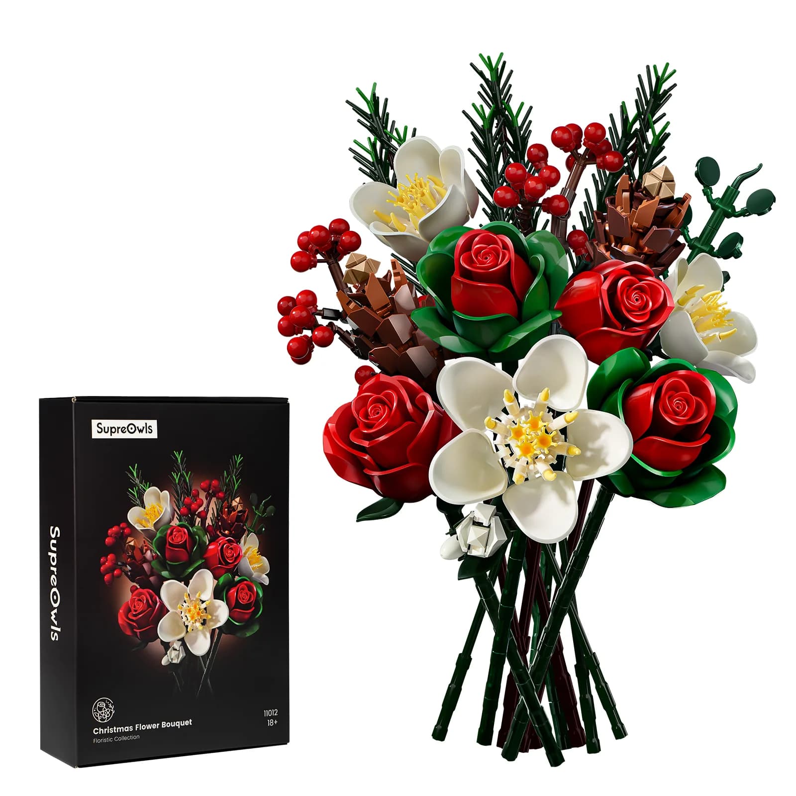 Bouquet di Rose Natalizie in Blocchi, Fiori Artificiali, Modelli Botanici per Decorazione Casa, Regali per San Valentino, Decorazioni per Stanze