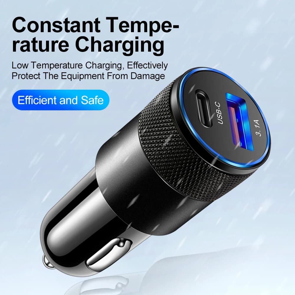 3.1A Dual Ports USB Car Charger Type C Fast Charging Phone Adapter PD Phone Charger Adapter Socket Cigarette Lighter For Xiaomi