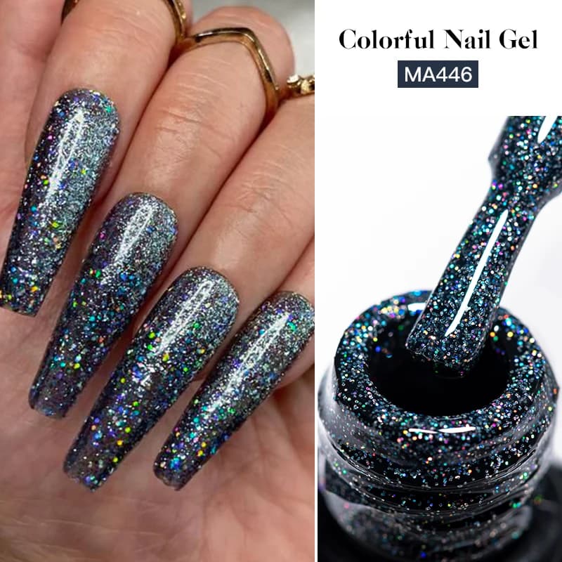 MEET ACROSS 7ml Laser Gel Smalto per unghie Glitter Nero Rosso Sparkly Semi Permanente Soak Off UV LED Nail Art Gel Vernice per manicure