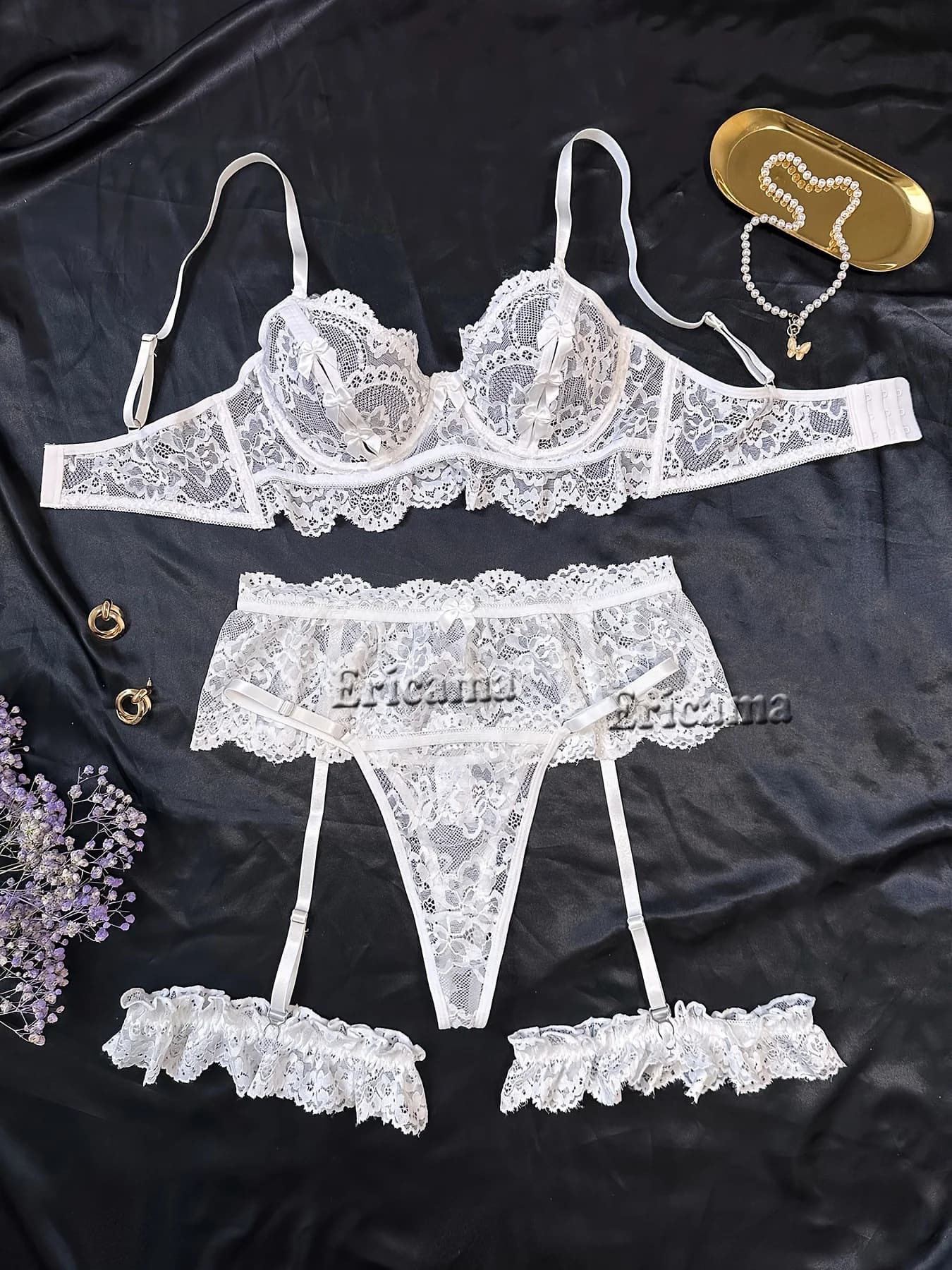 Lingerie Sexy per le donne giarrettiera in pizzo Lingerie Set reggiseno erotico in pizzo floreale Set slip Push Up Sexy Nighty Set di biancheria intima erotica
