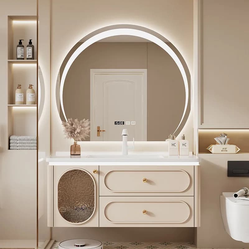 Nuovo Mobile Bagno Francese, Armadietto a Specchio Intelligente, Mobile Bagno Combinato, Mobile Lavabo Integrato in Ceramica, Lavabo