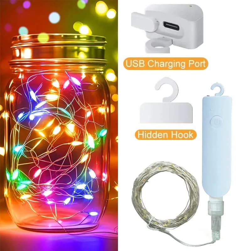 Luci a corda impermeabili Timer LED Luce scintillante Dimmerabile 8 modalità di illuminazione Ricaricabili per la decorazione dell'albero di Natale della camera da letto di Halloween