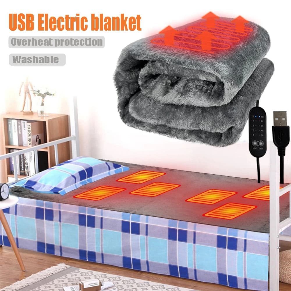Coperta elettrica USB Coperta riscaldante calda regolabile per auto con materasso a riscaldamento rapido addensato in peluche a 6 zone per esterni