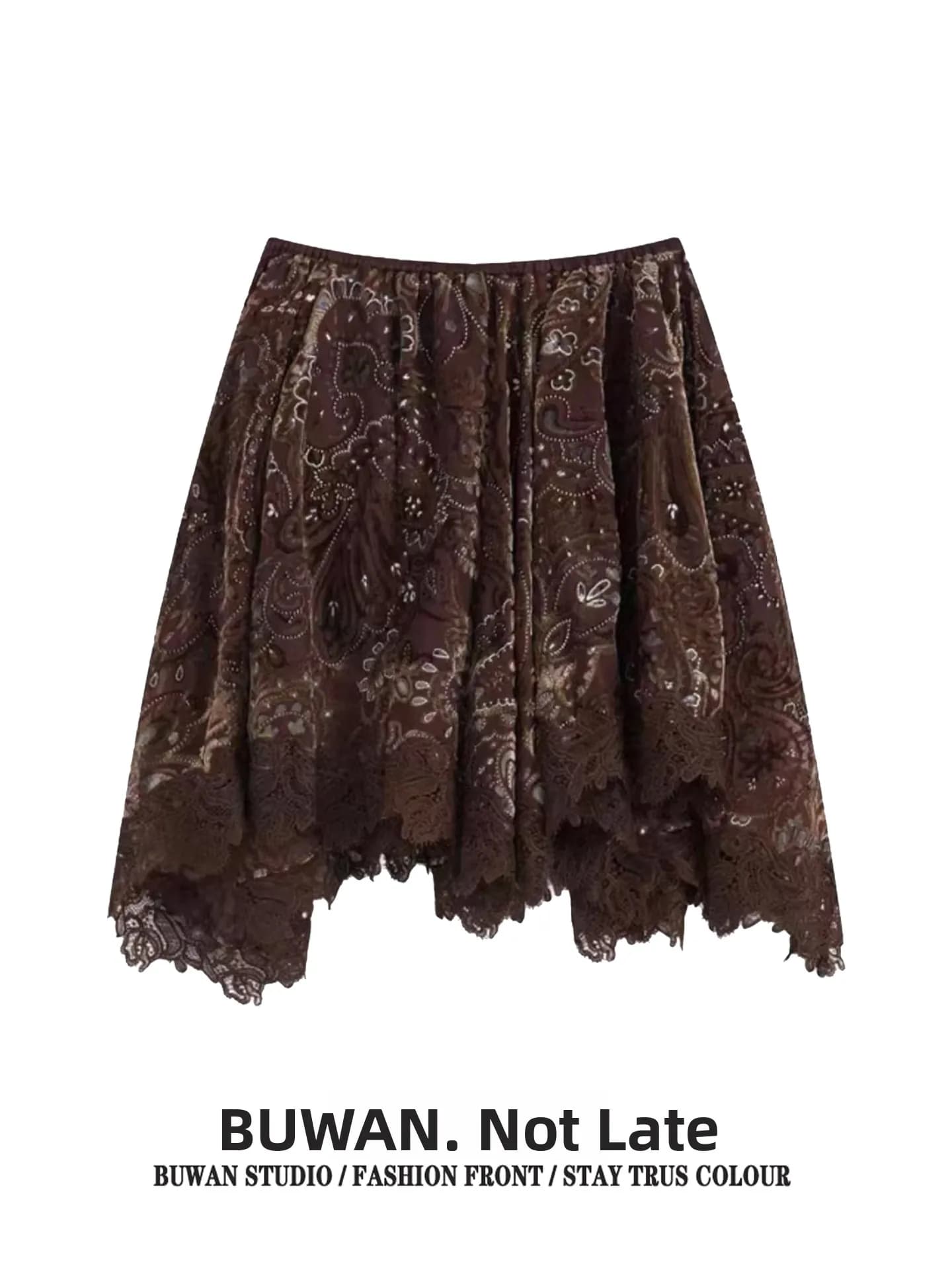 Romantic Retro Nomadic Style Asymmetrical Half Skirt Women's Spring Summer High Waist Slimming A-Line Short Skirt