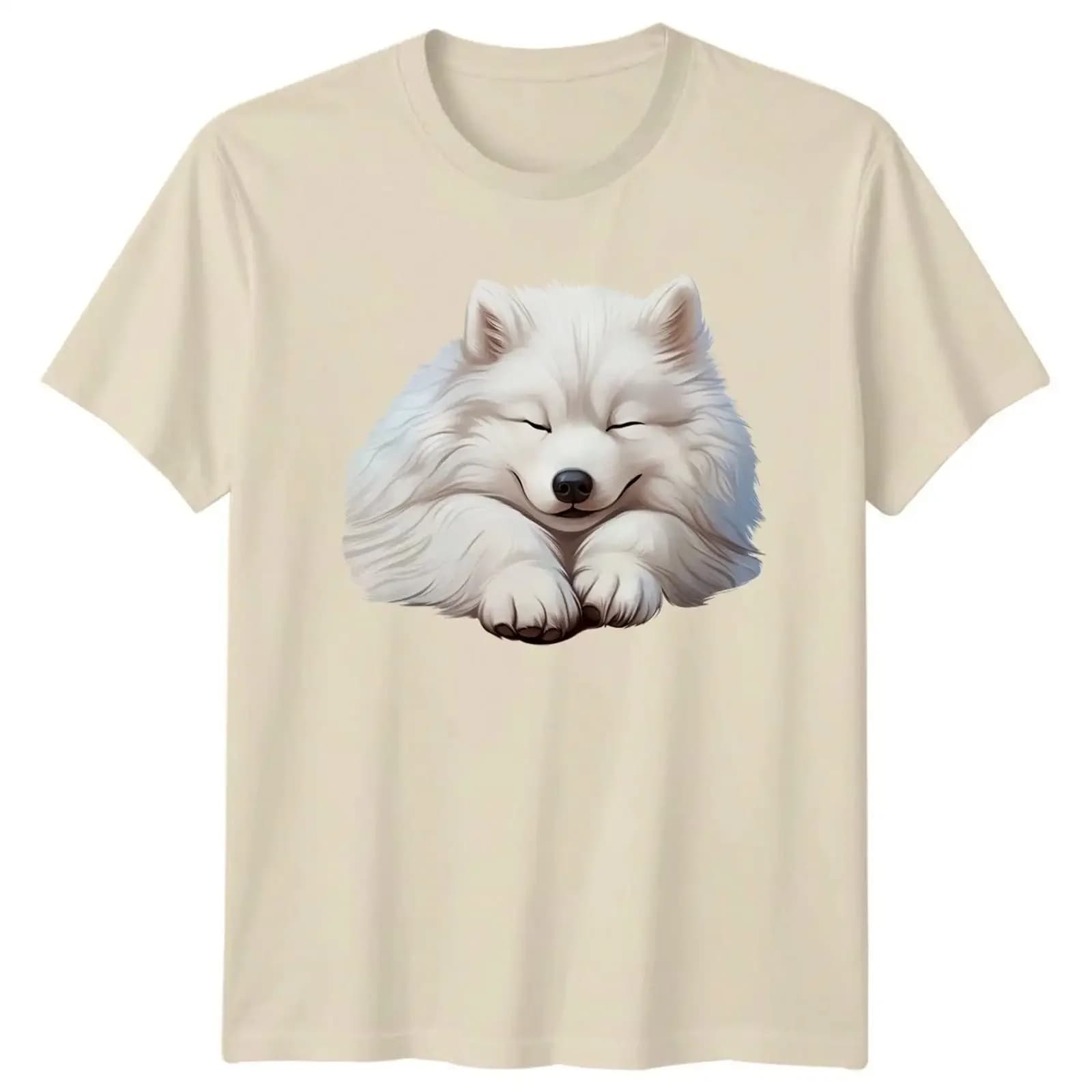 Maglietta con Illustrazione di Cane Samoyed, T-Shirt Vintage con Grafica Canina per Uomo e Donna, Morbida e Lavata, per Uso Quotidiano, Elegante