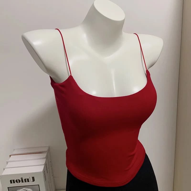 Red Strap Vest Women's Outerwear Summer Beautiful Back Bra Integrated Chest Pad Underwear Beach Outfit Top