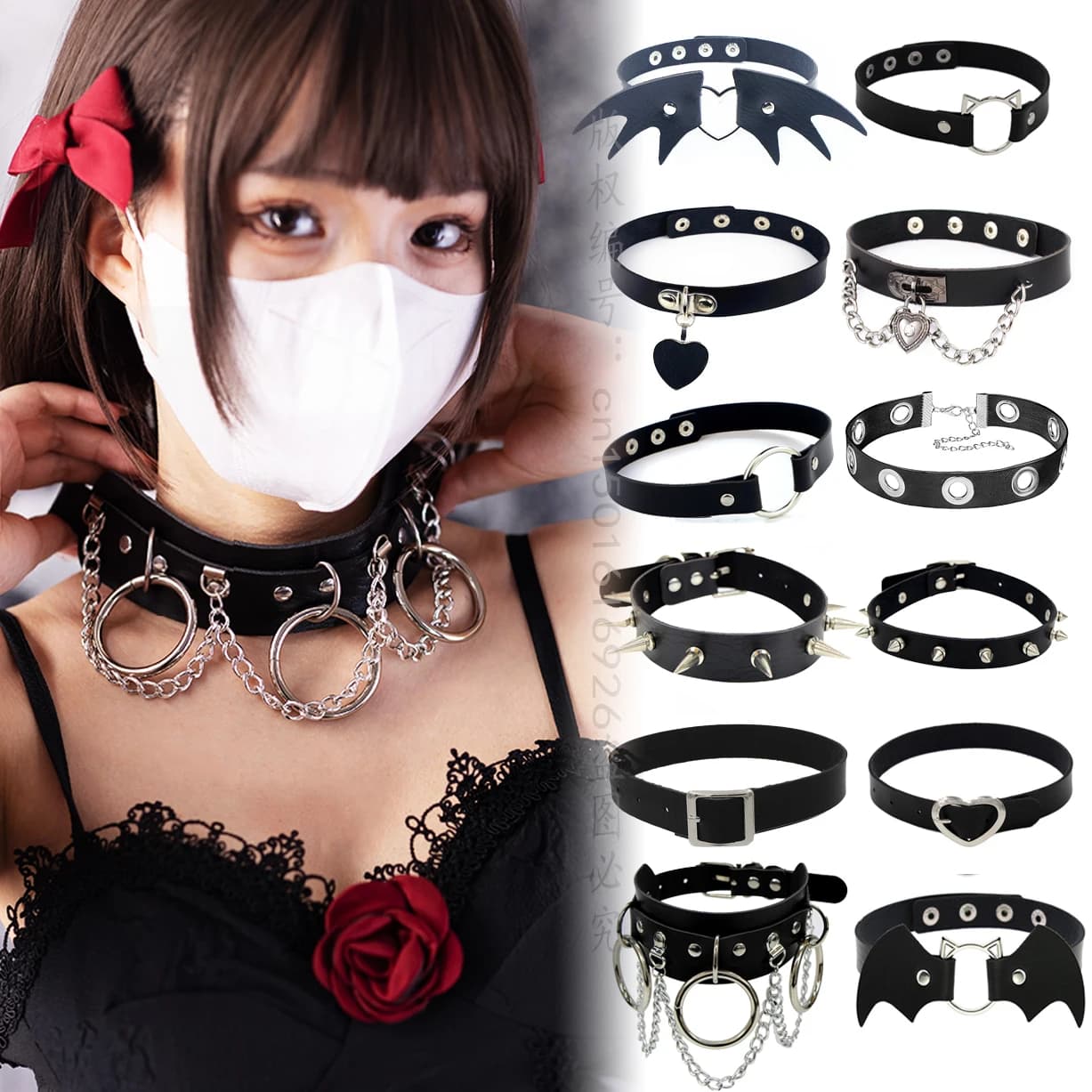 Collana Girocollo Punk Nera da Donna, Sexy in Pelle PU con Lucchetto a Cuore e Chiodi, Accessori Gotici per Cosplay, Gioielli da Festa