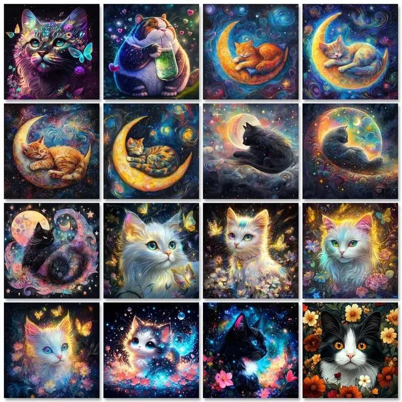 1pc frameless Diy Paint By Numbers Adults Crafts Colorful Cats On Canvas Pictrues Coloring Acrylic Paints Gift For Adults Art Su