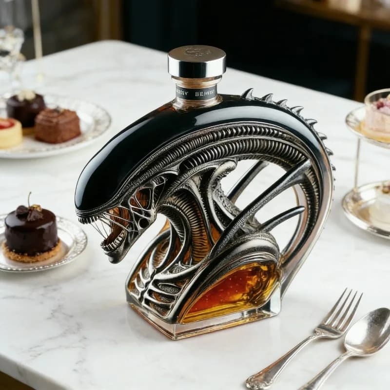 Alien Xenomorph Shaped Whiskey Decanter, Sci-Fi Themed Glass Liquor Bottle for Bar Decor & Gifting