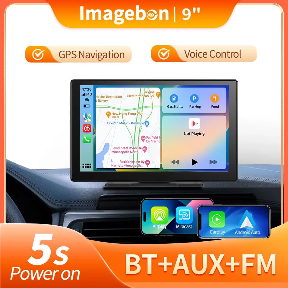Imagebon A7C 9" ADAS Dashcam with fast ignition in 5 seconds, Carplay and Android Wireless Auto, 24H parking monitoring recorder and loop recording, DVR for cars