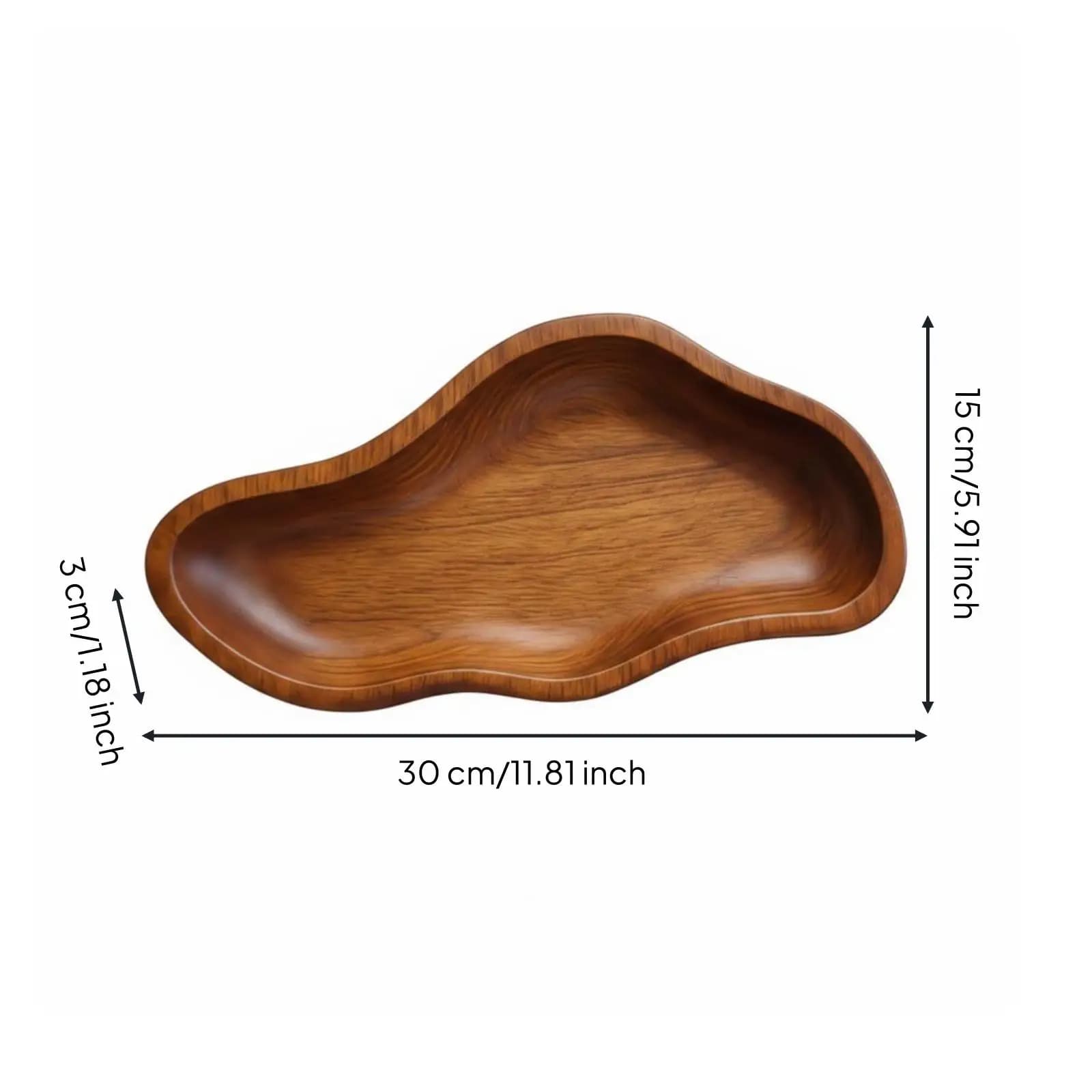 Wooden playdough bowl, irregular shape; wooden fruit bowl with raised rim