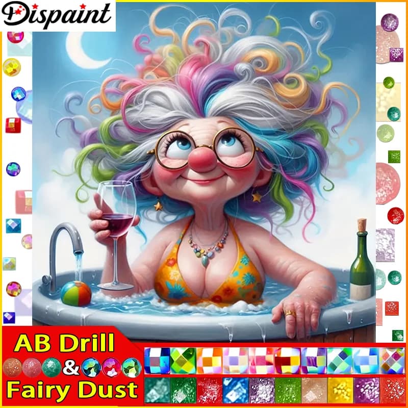Dispaint Fairy Dust AB Diamond Painting Full Square/Round Diamond "Grandma Moon" Pattern Embroidery Cross Stitch 5D Rhinestone