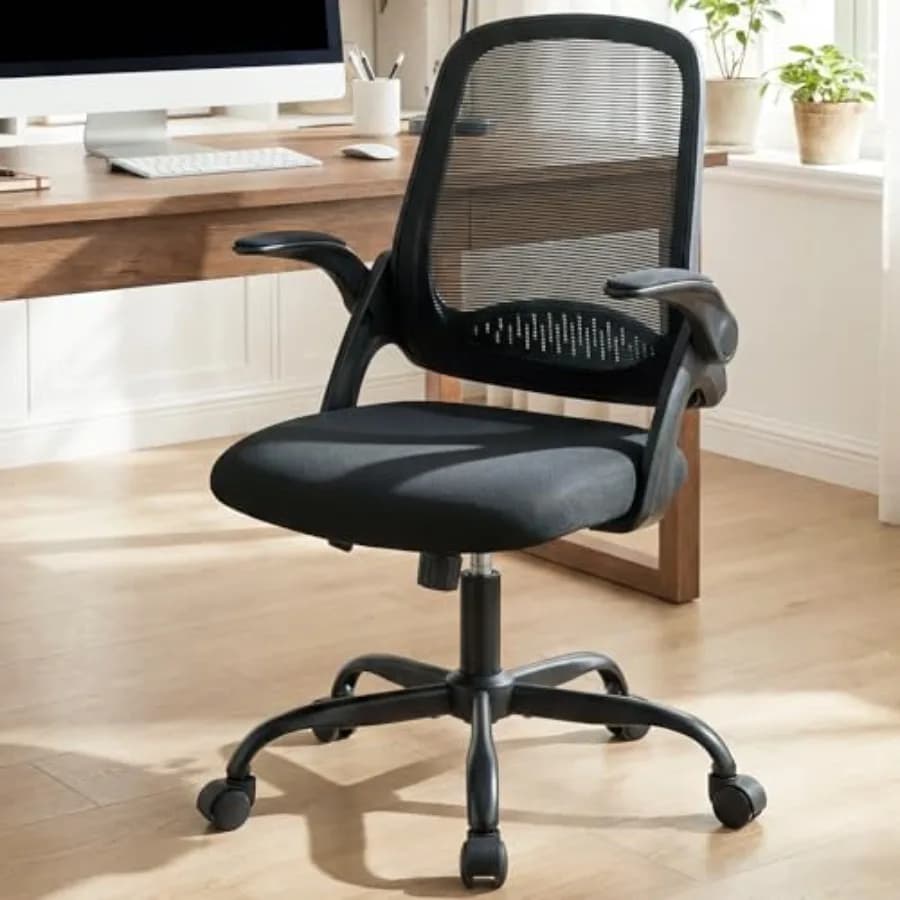 Sedia da Ufficio Ergonomica con Schienale in Rete, Braccioli Ribaltabili, Supporto Lombare Confortevole, Altezza Regolabile e Ruote