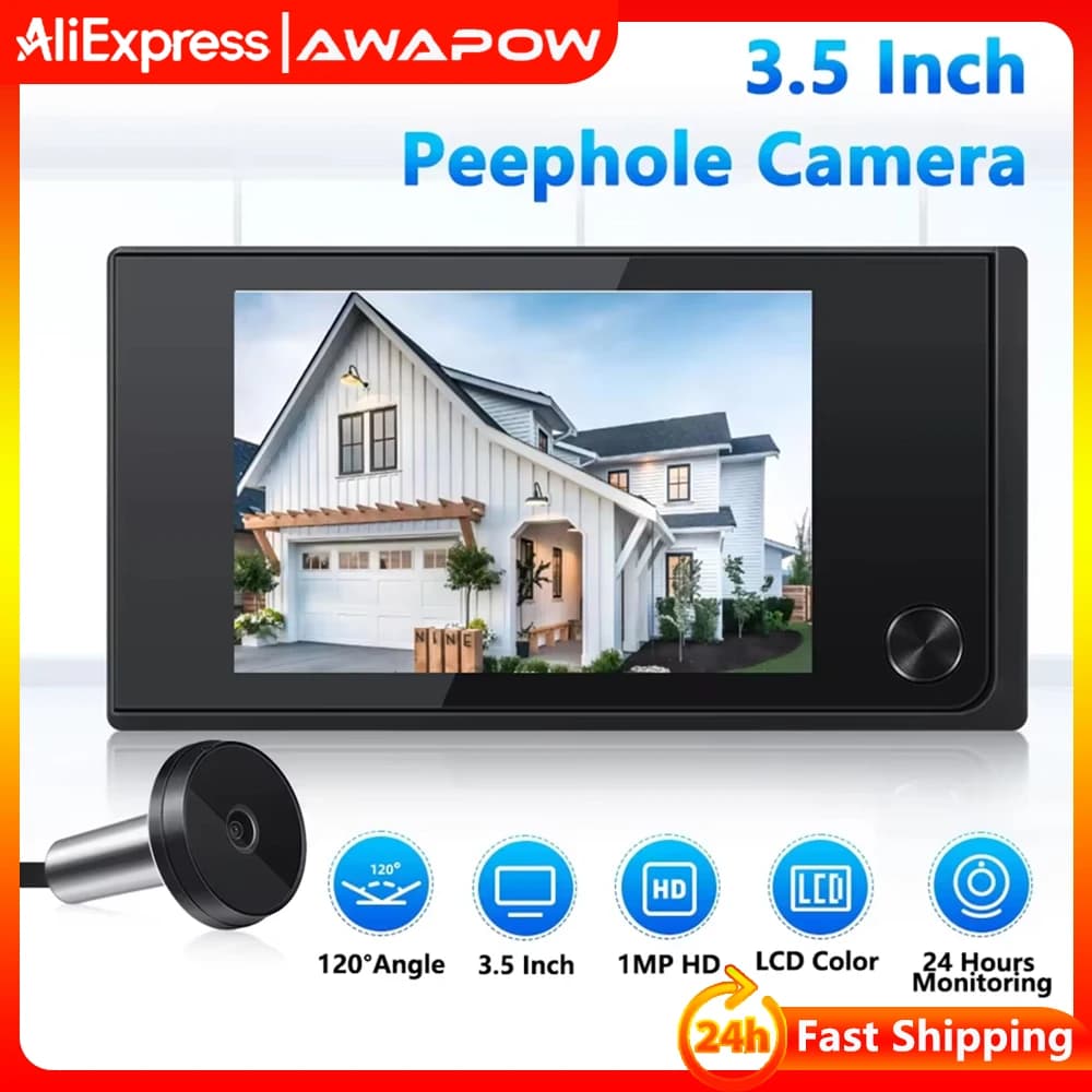 Awapow Telecamera digitale per porta con spioncino da 3,5 pollici 120 ° Monitor esterno per campanello per porta Cat Eye LCD da 2 milioni di pixel HD